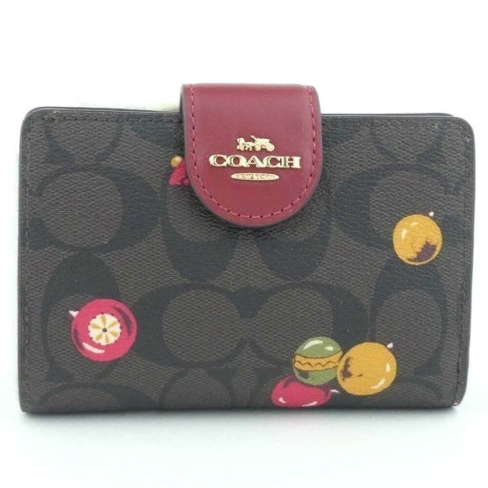 Coach Brown Black Ornament Medium Corner Zip Wallet NWT C7414